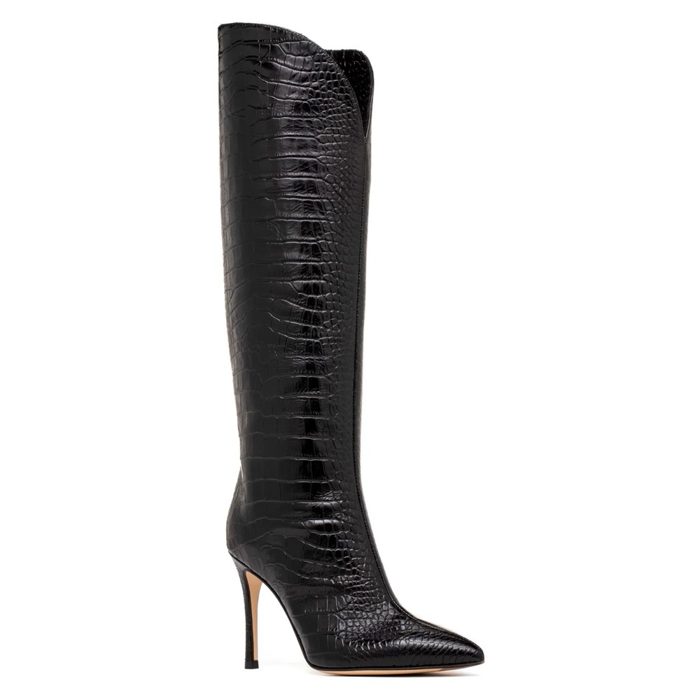 NWT Crocodile embossed leather knee-high boots size 6
